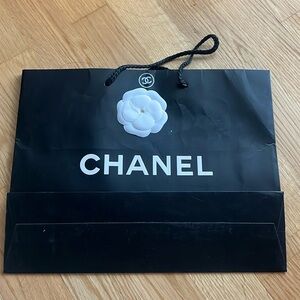 CHANEL Black Shopping Bag with White Camellia